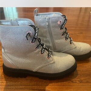 DKNY Kids Boots in Shiny Silver with Black Accents